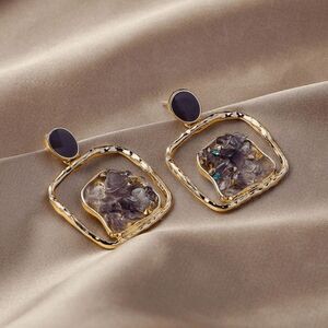 3/$18 Purple Retro Square Fashion Stone Earrings